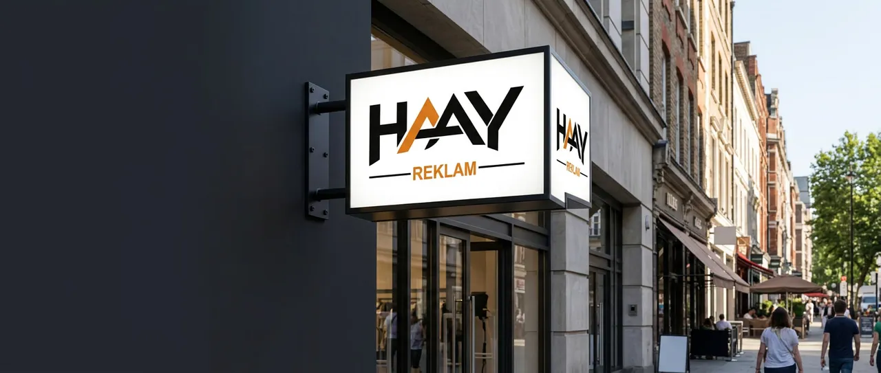 HAAY Reklam logolu Çift Taraflı Yan Tabela örnek tasarımı